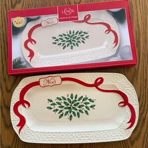 SOLD OUT Lenox Festive Holly and Ribbon Platter
